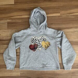 Levi’s Fleece Pullover Hoodie Gray Hearts Cropped Youth Girls Medium